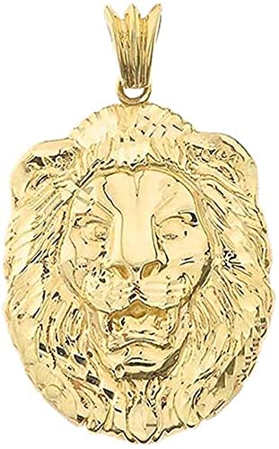 Animal Kingdom 14k Yellow Gold Sparkle-Cut Lion Head Statement Pendant Charm - Choice of Size (S, M, or L)