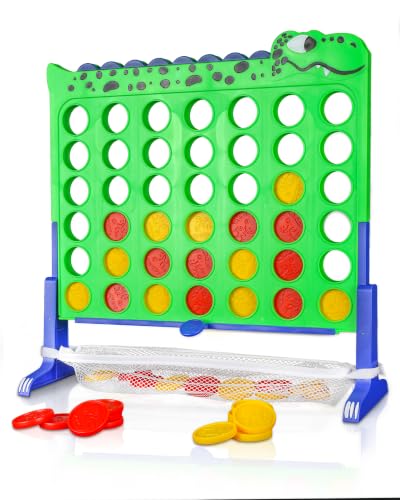 CT SPORTS Dinosaur 4-in-a-Row Connect Game for Kids Large 1.1 FT Strategy Board Game Compact Outdoor & Tabletop Family Game with Catch Net Portable Travel Game for Boys and Girls Ages 3+