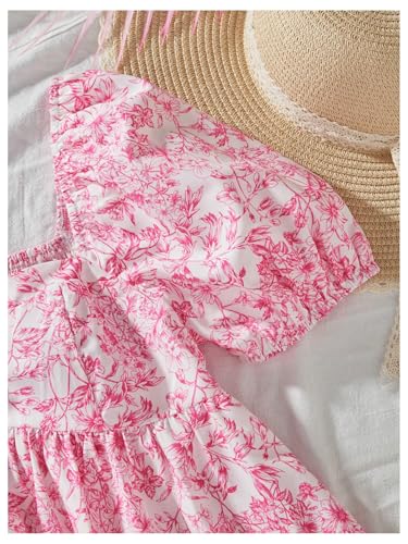 Girl's Floral Puff Sleeve Smocked Blouses Shirts Sweetheart Neck Babydoll Peplum Top3