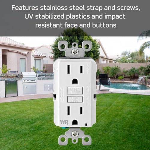 Image of Leviton GFCI Weather-Resistant Outlet, 15 Amp, Self Test, Non Tamper-Resistant with LED Indicator Light, Outdoor Locations, GFWR1-W, White