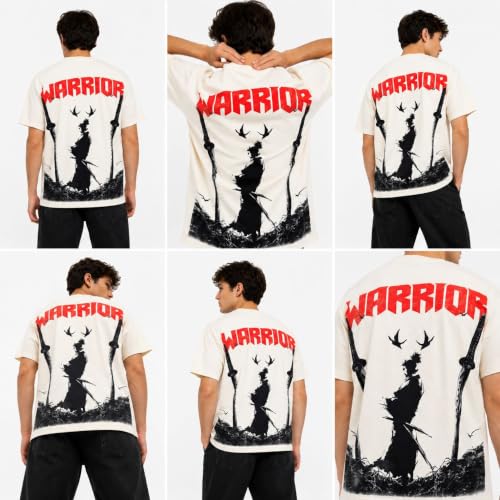 Image of Anime Printed Oversized Cotton Casual Round Neck T-Shirt for Men and Boys | Sharp, Eren yeagear & Mikasa akerman Japanese Streetwear Aesthetics