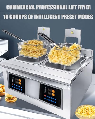 Friggitrice Elettrica Professionale, Doppia Vasca con Sollevamento Automatico E Controllo della Temperatura, Ideale per attività di Cucina con Grandi Volumi di Patatine Fritte.