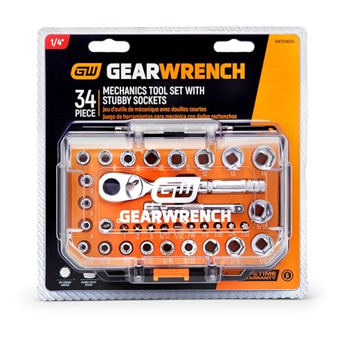 GEARWRENCH 34 Stück 72 Zahn 1/4 'Antriebsmechanik Hand Werkzeug Set Mit Stubby Steckdosen | GW72SWS14