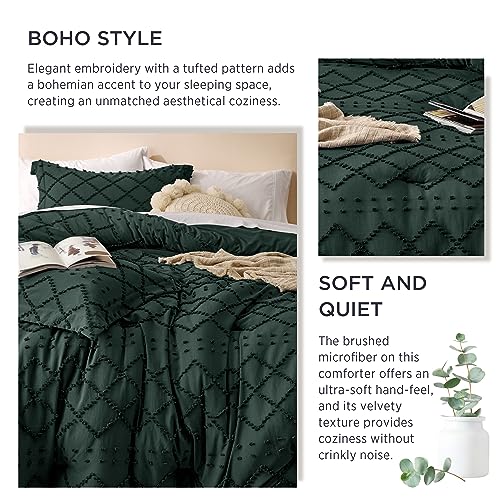 Image of Bedsure California King Comforter Set - Forest Green Comforter, Boho Tufted Bedding for Kids, 3 Pieces Farmhouse-Style Bed Set for All Seasons, Fluffy Soft Bedding with 2 Pillow Shams