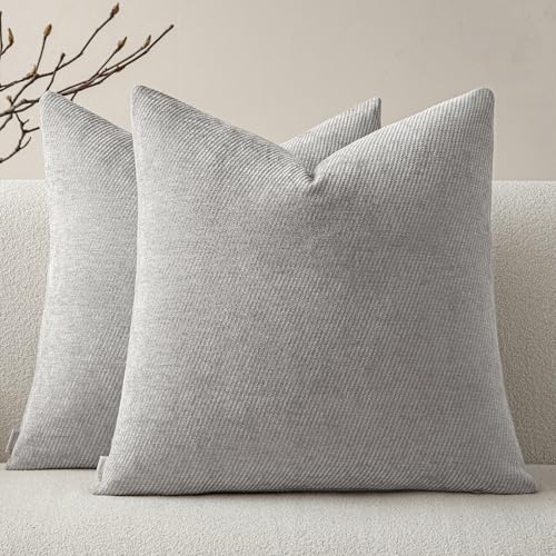 Image of a moment Pack of 2 Decorative Chenille Throw Pillow Covers with Twill Cushion Covers for Sofa Living Room Couch Bed 16x16 Inch Grey