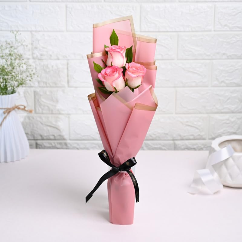 FlowerAura Love Combo Bouquet of 3 Pink Roses & 5 Chocolates For Birthday & Anniversary Gift, Valentine Day Gift, Mother's Day Gift & Gift for Boyfriend, Girlfriend, Husband & Wife (Same Day Delivery) 3