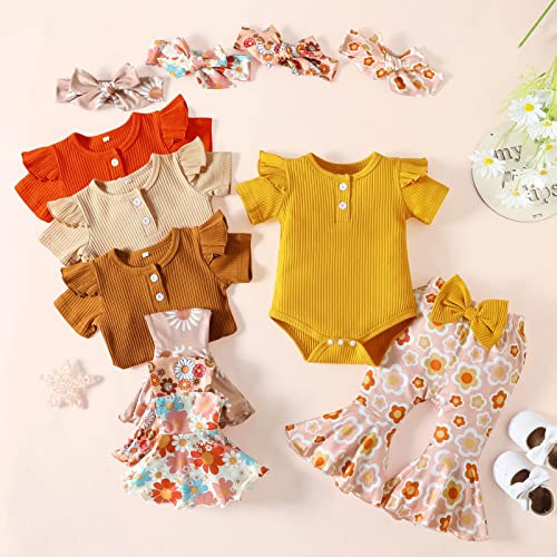 Neobella Baby Girls' Clothing Romper Short Sleeve Bodysuit Flower Pants Little Girls Clothes Outfits Cute Baby Girl Pants Set #TOP2