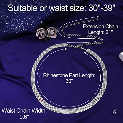 Lovful Multi-Row Rhinestone Belt,Crystal Waist Chain Belt for Women,Sparkly Glitter Wedding Belts3