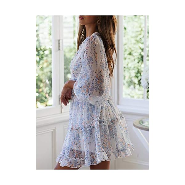 Eytino-Women-Sexy-V-Neck-Long-Sleeve-Open-Back-Printed-Mini-Short-DressesS-XL Eytino Women Long Sleeve Floral Printed Dress V Neck Casual Short Dresses,Small White