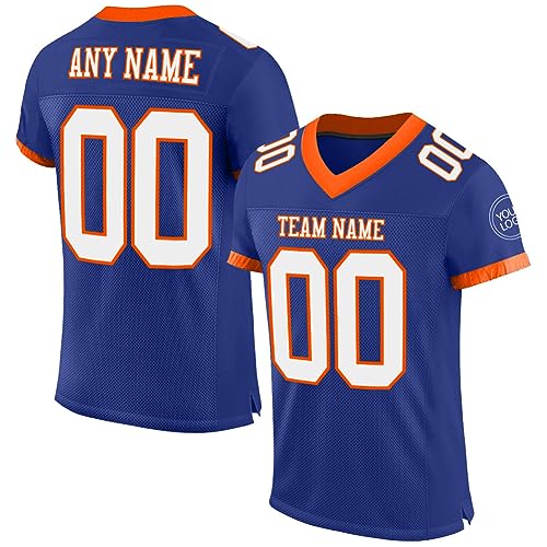 Generic Custom Football Jersey Personalized Name Number Practice Jerseys, Blue and White Football Shirt for Men Women Kids