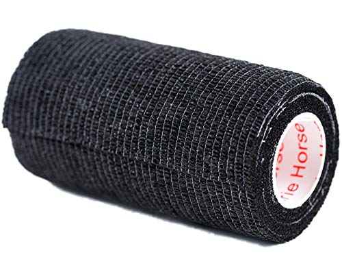 Image of Vet Wrap Tape (Black) (2 Pack) (4 Inch x 15 feet) Self Adhesive Adherent Adhering Cohesive Flex Self Stick Bandage Grip Roll Dog Cat Pet Horse