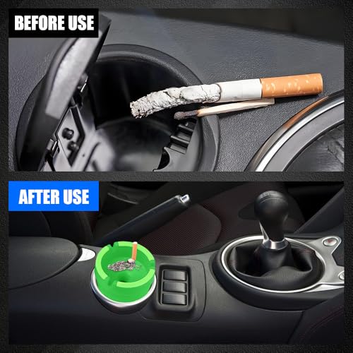 Image of Glow in The Dark Ashtray, Car Ashtray, Cigarette Self-Extinguishing Car Cup Holder Ashtrays with Lid, Universal Portable Mini Vehicle Cigarette Trash Can Auto Accessories for Cars (Green)