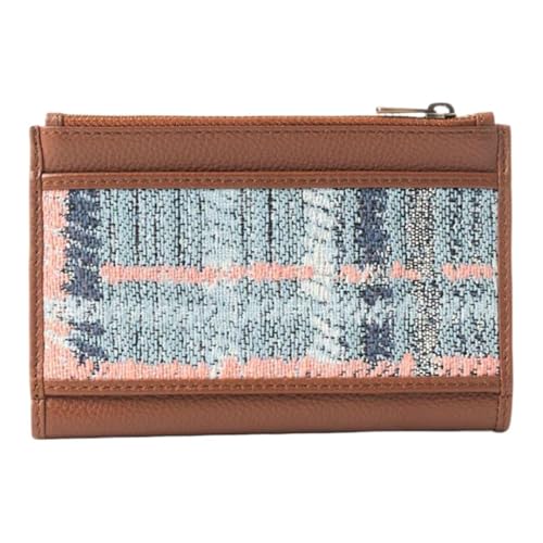 Myra Bag Boho Card Holder Wallet for Women - Slim Bifold Canvas and Leather Wallet - Blue Geometric