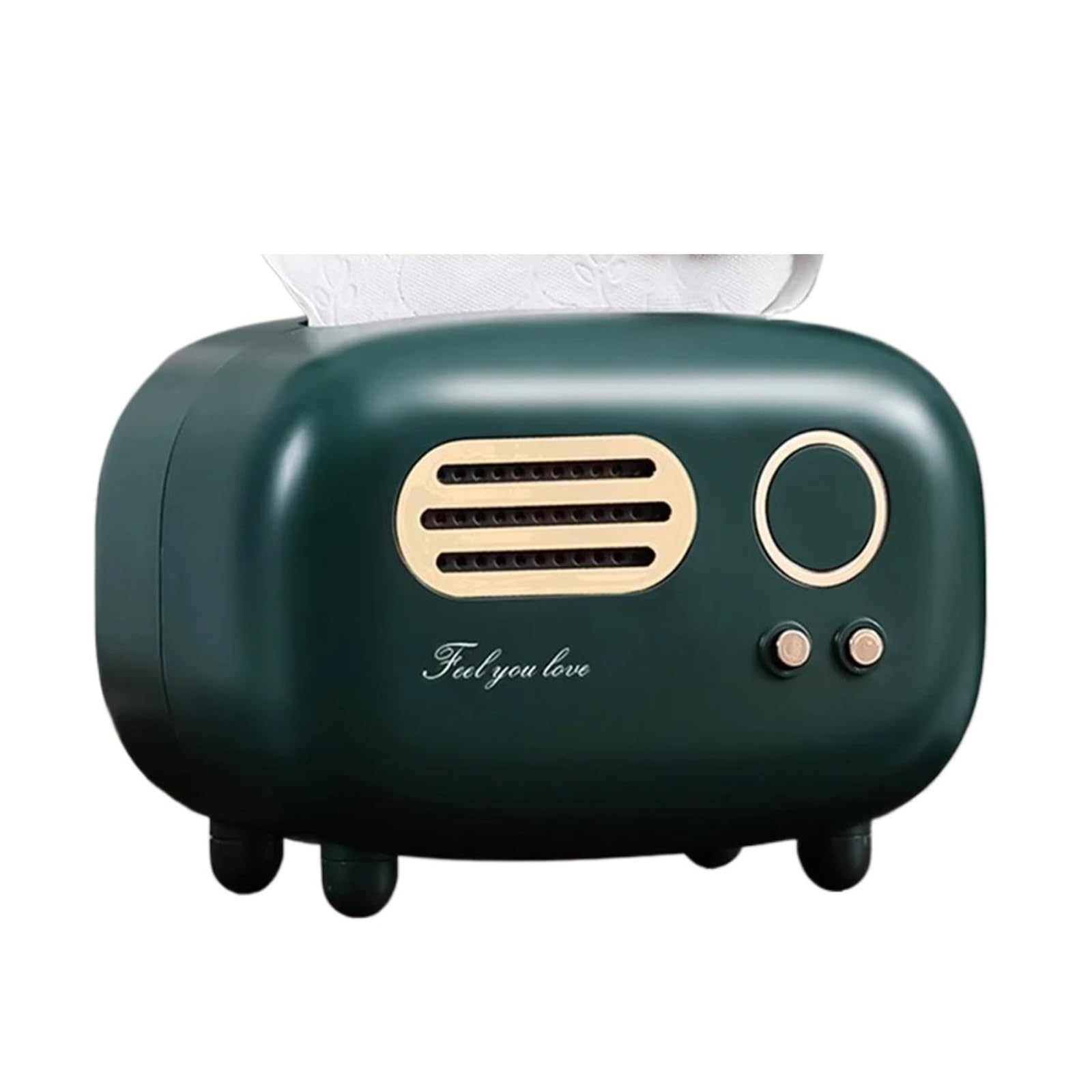 Tissue Box Retro Radio Shape Tissue Cover Box Creative Storage Kitchen Bathroom Vanity Countertops Bedroom Dressers Stands 1PC(Green - S)
