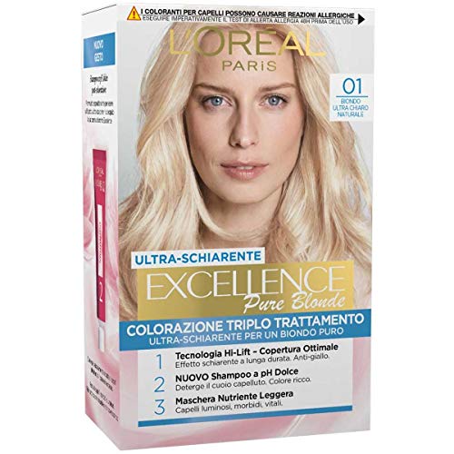 L'Oréal Paris Excellence Creme, Tinta Colorante con Triplo Trattamento Avanzato, Copre i Capelli Bianchi per un Risultato a Lunga Durata, 01 Biondo Ultra Chiaro Naturale