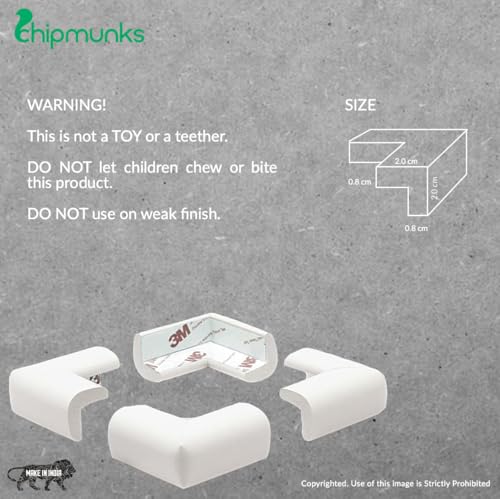 Image of Chipmunks Baby Proofing Corner Guard for Kids Safety, Minimal Wrinkle, Zero Damage to Furniture Upon Installation, Made in India (40g /mt Dense, 10 pcs, L- Shape, Off-White)