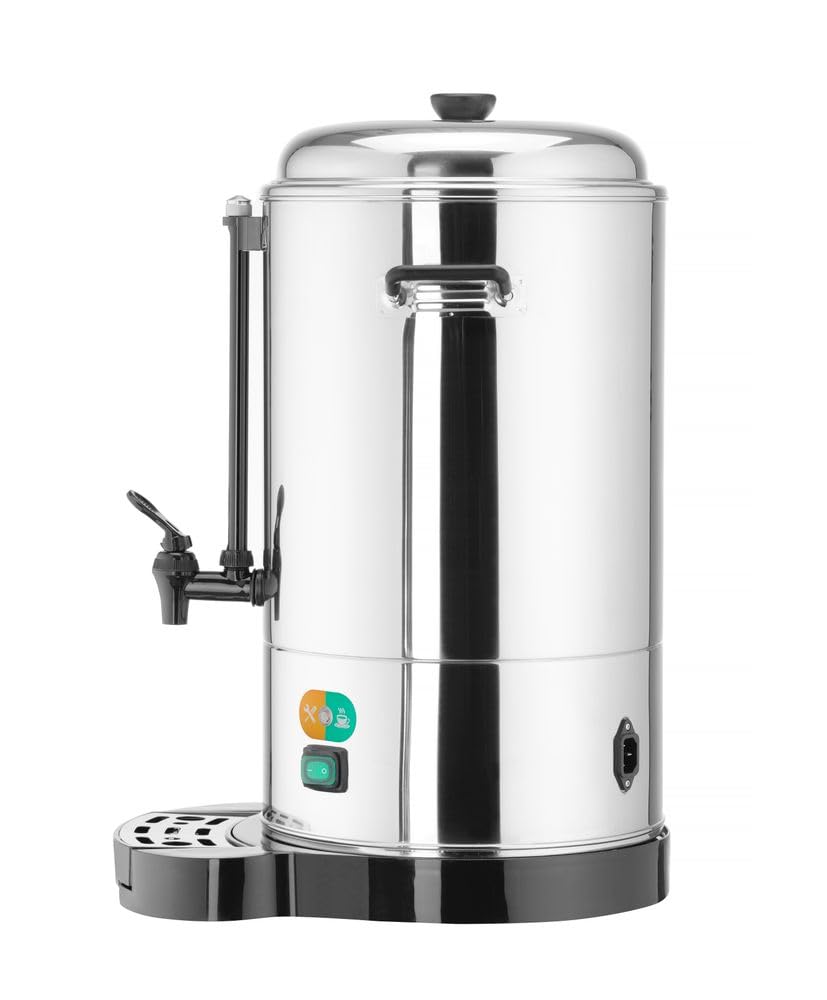 HENDI Kaffee-Perkolator, Doppelwandig, Energiesparend, eingebauter Filterwanne, non drip Hahn, für grob gemahlen Kaffee, kein Papierfilter notwendig, 10L, 230V, 1500W, 386x393x(H)576mm, Edelstahl 18/0