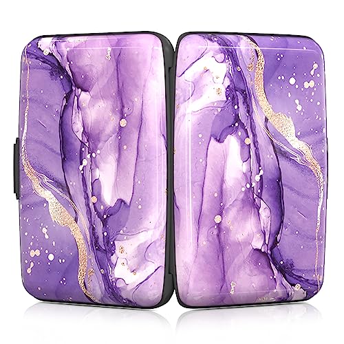 Image of Rimilak Aluminuml Credit Card Holder, Mini Credit Card Wallet RFID Blocking Slim Metal Hard Case for Women Men, Purple Mable