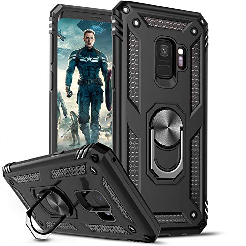 LeYi Cover per Samsung Galaxy S9 (Pas S9 Plus), 360°, supporto girevole militare anti-caduta, rinforzata, antiurto in TPU morbida e PC rigido, protezione custodia per Samsung S9, colore: Nero