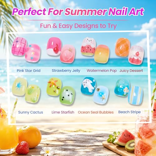 Image of Beetles Neon Jelly Gel Nail Polish Set - 7.5ML 20 Colors Summer Gel Polsih Kit Jelly Pink Red Blue Green Yellow Orange Sheer Gel Soak Off UV Base Glossy Matte Top Coat French Nail Art Gift for Women
