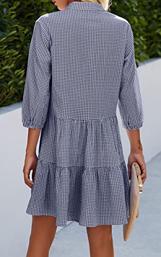 CCTOO Women's Summer Dresses Casual V Neck Button Down 3/4 Sleeve Floral Print Loose Flowy Shirt Dress3