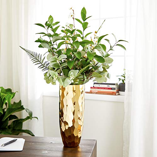 CosmoLiving by Cosmopolitan 42382 Extra Large Ceramic Electroplated Metallic Gold Vase with Geometric Silhouette | 5” x 12”