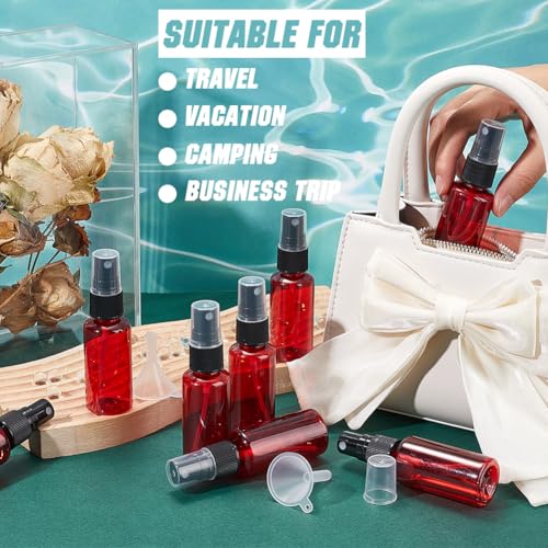 GORGECRAFT 1oz/30ml Mini Spray Bottle 8Pcs Amber Empty Fine Mist Plastic Fragrance Perfume Bottle No Leak Travel Bottle Set Small Refillable Liquid Containers with 2pcs Funnels and 24pcs Labels4