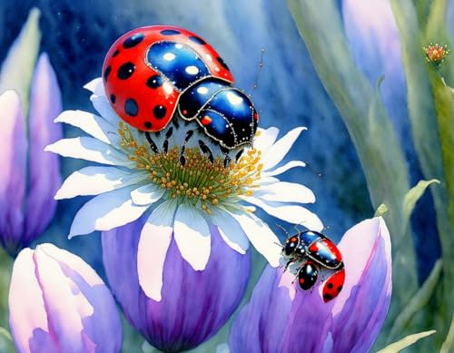 Peinture aquarelle mignon insecte rouge fleur toile sans cadre 58x90