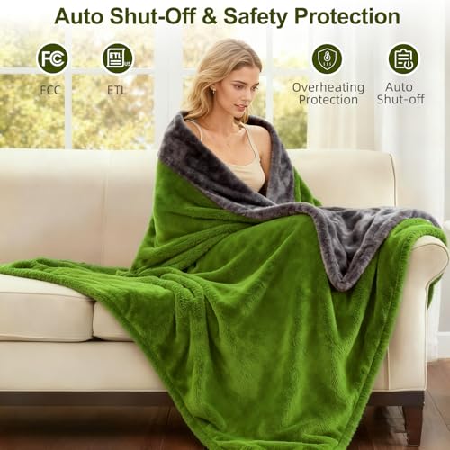 Electric Heated Blanket Throw 50" x 60" Soft Dual-Sided Flannel Fast Heating 12 Heat Levels 1–12H Timer & Overheat Protection & Auto Shut-Off & Machine Washable (Lime Green & Gray) by Eastsora - Used condition - Image 6