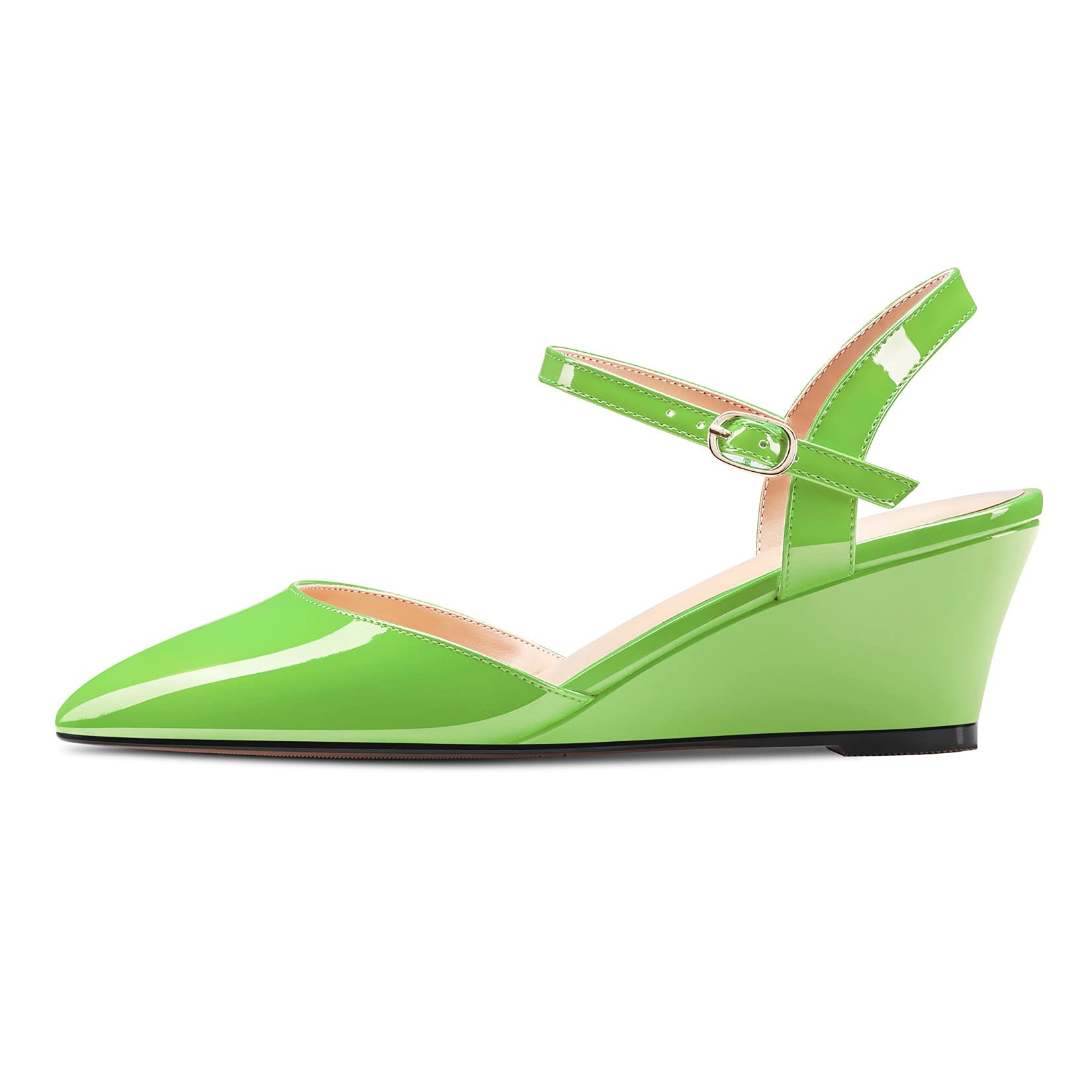 NobleOnly Mujer Bajos cuña esparto Heel Puntiaguada Punta Correa Tobillo Pumps Slingback Clásico Oficina Cute Sandalias 5 CM Heels