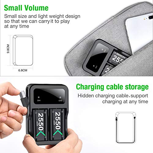 Rechargeable Battery Pack for Xbox One/Xbox Series X|S, 2x2550mAh Rechargeable Batteries and Fast Battery Charger Station Accessories Kit for Xbox One/One S/One X/Elite Wireless Controller - Thumbnail 6