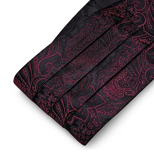 Image of Barry.Wang Men Silk Paisley Cummerbund and Pre-tied Bowtie Handkerchief Cufflink Set for Tuxedo