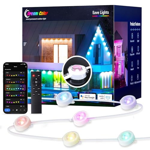 Pak Permanent Outdoor Lights, 50FT Smart RGB+IC LED Lights for House - IP67 Waterproof Eave Lights for Halloween, Christmas & Parties - DIY Multiple S