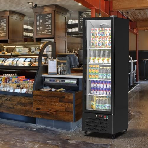Image of Commercial Display Refrigerator, 17.6 Cu.Ft Beverage Cooler with Glass Door, LED Lighting, 5 Shelves, Merchandiser Fridge for Restaurant, Bar, Cafe, Convenience Store