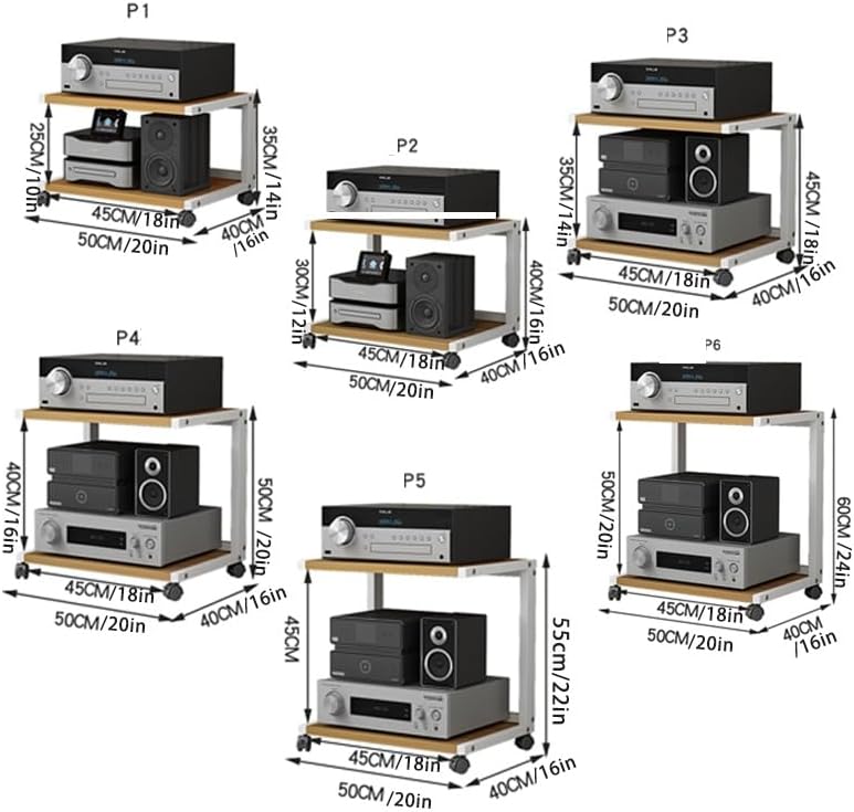 AV Media Shelf, 2-Tier Stereo Audio Rack Stand, Game Console Stereo Cabinet, CD Rack Entertainment Stereo Component Organizer, Easy to Install(P1Black)