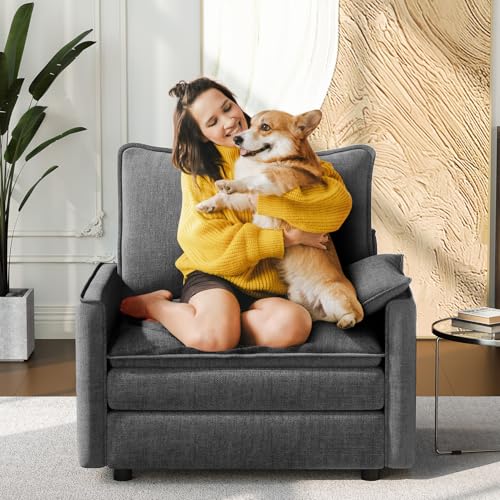 Image of Vesgantti 40 inch Single Seat Sofa, Comfy Cloud Couch Deep Seat Upholstered Couch Chenille Modern Sofa with Armrest Pillow, Easy Assembly for Living Room, Bedroom and Apartment, Gray