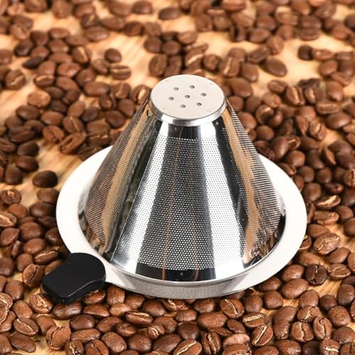Image of Stainless Steel Coffee Dripper Reusable Filter with Handle, Paperless Pour Over Coffee Maker, Fine Mesh for Rich Natural Flavor, Eco-Friendly Durable Coffee Brewing Cone for Home & Travel