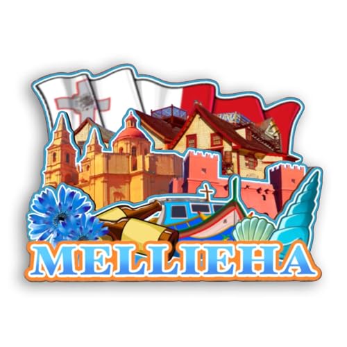 Quwsne Refrigerator Magnet for Mellieha Malta City Travel Souvenir 3D Handmade Wooden Home Decoration Landmark Decorative Fridge Sticker Tourist Collection Gift 2304