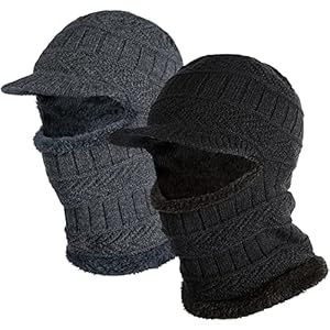 Balaclava Face Mask Men – 2pcs Knit Beanie Ski Masks Neck Gaiter with Ears Covers for Running Outdoor, Mens Winter Hats…