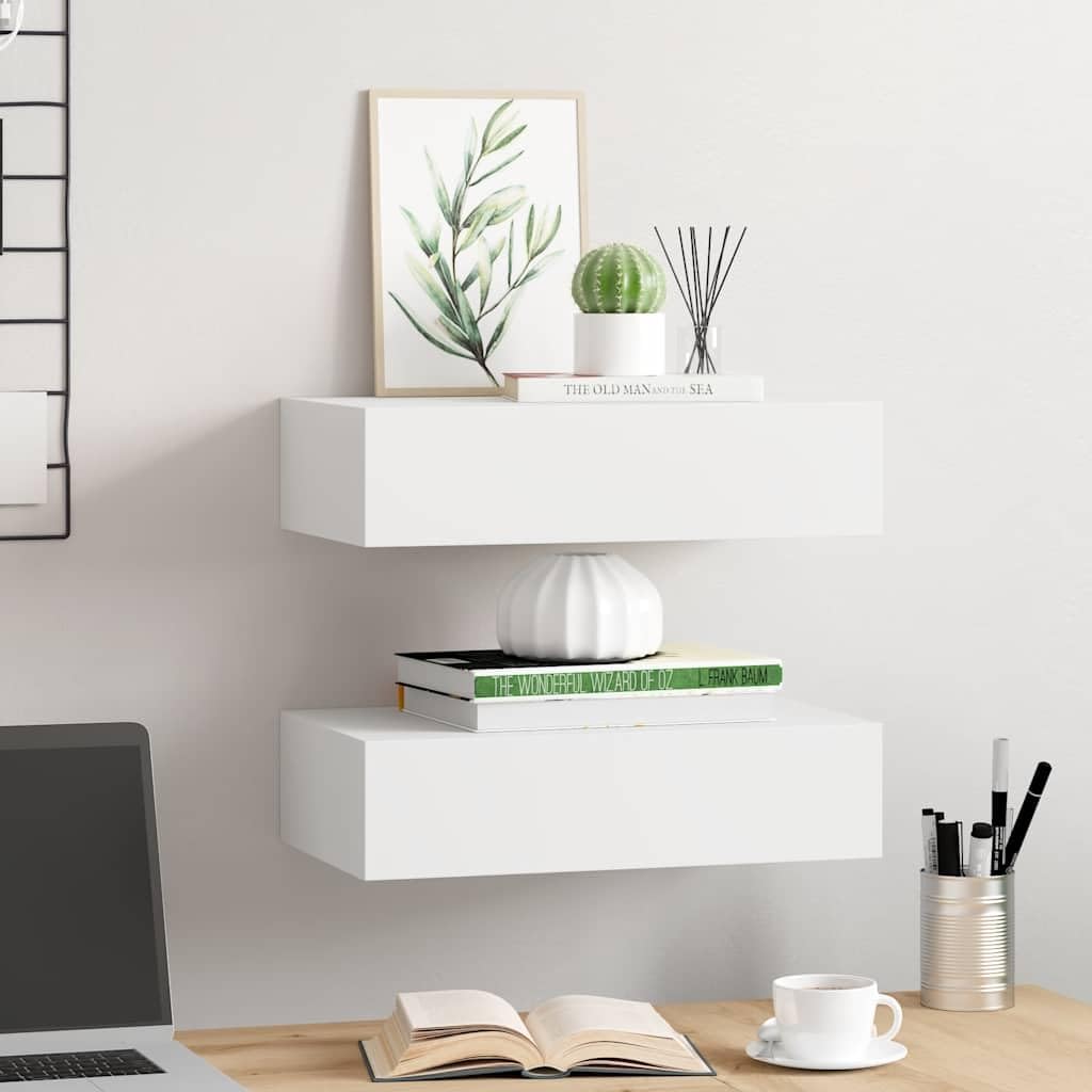 Solivagant Wandregale mit Schubladen 2 STK. Weiß 40x23,5x10 cm MDF, Möbel,Regalsysteme,Wandregale, 7.85 kg-330242
