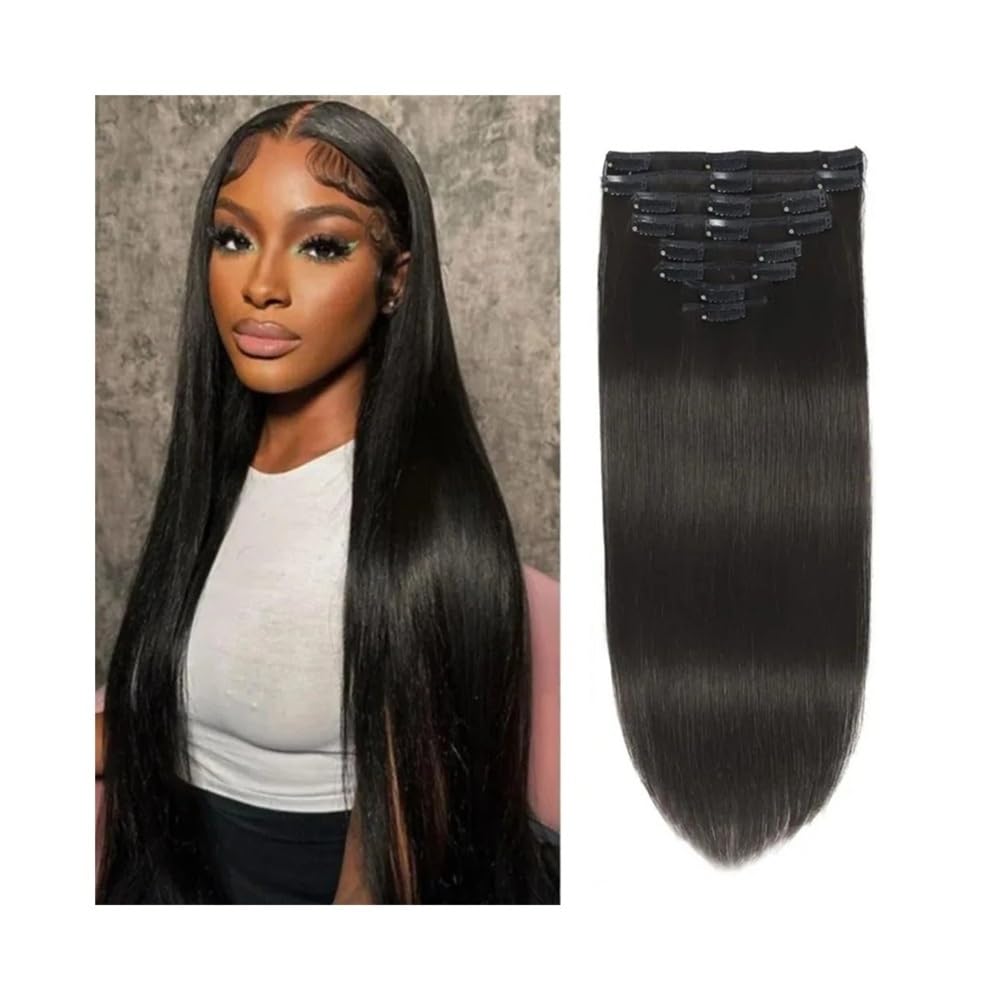 40,6 66 cm, 120 g, 8 pezzi con 18, nero naturale, doppia trama, brasiliani Remy, spessi, setosi, lisci, parrucchieri (24inches)