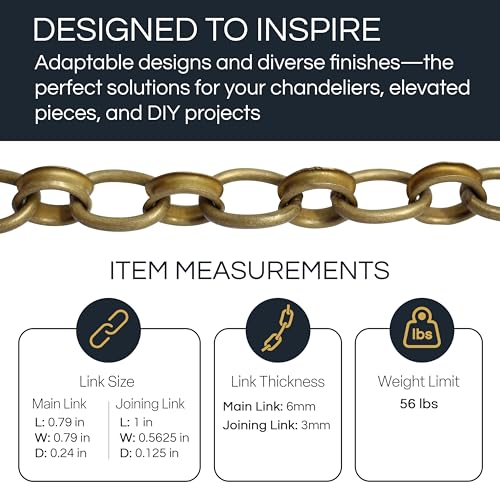 Image of RCH Hardware CH-24-AD-3 Decorative Solid Brass Chain for Hanging, Lighting-Round Welded Links (3 ft /1 Yard) (Acid Dipped)