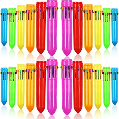 HESTYA 36 Pcs Multicolor Ballpoint Pen 10-in-1 Christmas Shuttle Pens 0.5 mm Retractable Ballpoint Pens Colorful Plastic Neon Pen for Christmas Office Supplies Gift