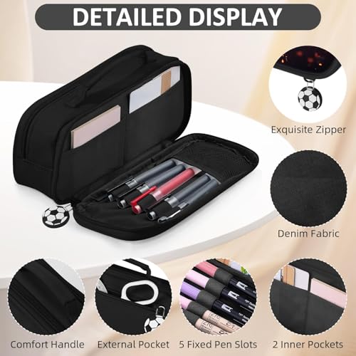 Image of Soccer Pencil Case for Boys - Large Pencil Pouch for Boys with Zipper Compartments & Handle - Big Capacity Pen Organizer Box Bag for Kids Teens School Supplies