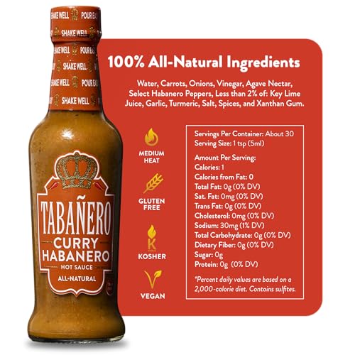 Image of Tabanero Curry Habanero Hot Sauce, 5 oz Small Glass Bottle
