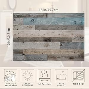 Rustic Wood Grain Placemats Set of 6Vintage Barn Wooden Place Mats Heat Resistant Washable Non Slip Table Mats for Party Kitchen Dining Decor 12×18 Inch