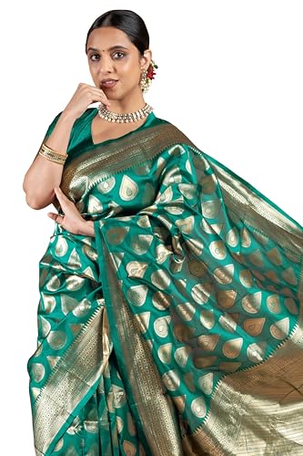 Image of Subham Saree for Woman Silk Cotton Kanjivaram | Soft Daily Wear Golden Zari Sari with Jacquard Blouse Piece