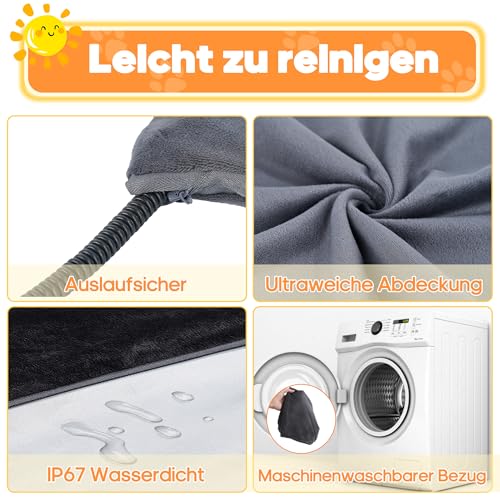 Angelpet Haustier Heizkissen L 45×70 cm – Elektrische Heizdecke für Hunde & Katzen, 9 Temperaturstufen (35–55 ℃) & 14 Timer (0–12H / 24H), Heizmatte mit bissfestem 1,8 m Kabel, 2 waschbare Bezüge