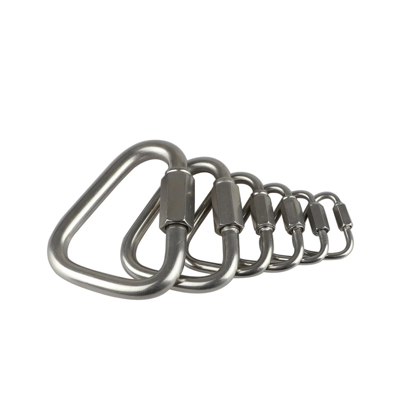 10 mosquetones de Acero Inoxidable con Cierre rápido y Tuerca de Tornillo, Gancho de Cadena Triangular for Remolque, Columpio, hamacas y Cable.(M6)