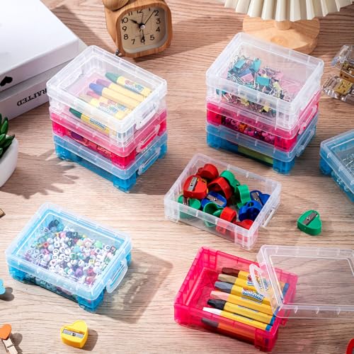 Image of Suzile 50 Pcs Plastic Crayon Box with Lid 4.8 x 3.4 x 1.6 In Crayon Storage Containers Bulk for Office School Classroom Supplies Pen Pencil Art Crafts(Clear,Red,Blue)